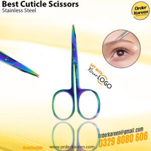 Vibrant multi-color titanium-coated cuticle scissors made of stainless steel, featuring ultra-sharp precision blades for professional manicures.