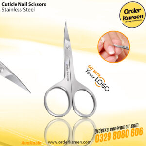 Premium 9cm stainless steel cuticle scissors featuring extra-thick ergonomic handles and curved precision blades for detailed nail grooming.