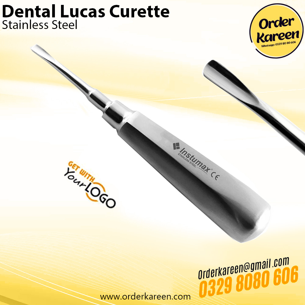 Dental-Lucas-Curette. A pair of surgical stainless steel Lucas curettes with vibrant blue titanium-coated serrated tips and knurled ergonomic handles.