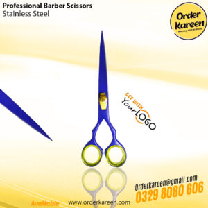 A pair of professional barber scissors with a vibrant purple titanium plasma coating, featuring a large golden adjustable tension screw and gold-glitter inner finger rings.