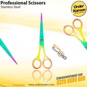 barber scissors, titanium coated shears, purple and gold hair scissors, professional barber tools, 6.5 inch hair shears, Order Kareen, hairdressing instruments, salon shears Pakistan.