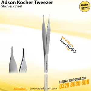 Adson Kocher Tweezer surgical instrument with toothed tips for firm tissue grasping.