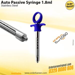 Stainless steel auto-passive self-aspirating dental syringe for 1.8ml anesthetic cartridges.