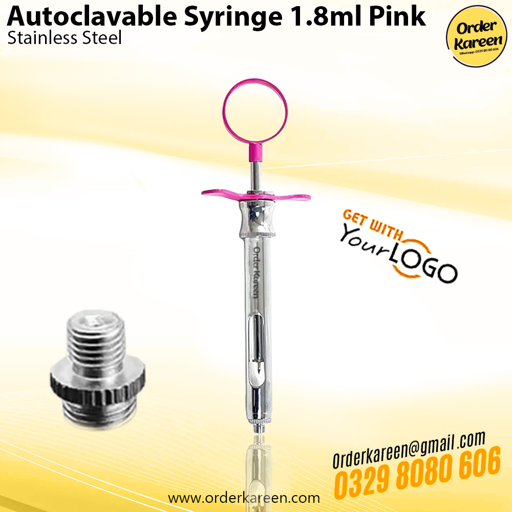 Autoclavable-Dental-Syringe-1.8ml-Vibrant-Pink-Edition Professional 1.8ml dental syringe with a vibrant pink anodized finish, fully autoclavable for sterile dental procedures.