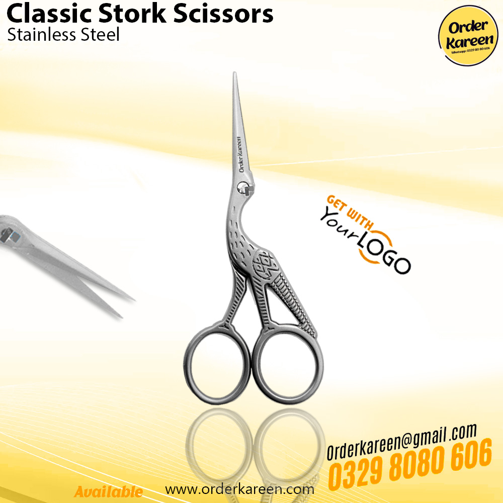 classic-gold-stork-embroidery-scissors Classic gold-plated stork-shaped embroidery scissors with sharp fine tips for precision needlework and thread cutting.