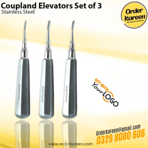 Set of three Coupland dental elevators (Sizes 1, 2, and 3) used for bone expansion and tooth luxation.