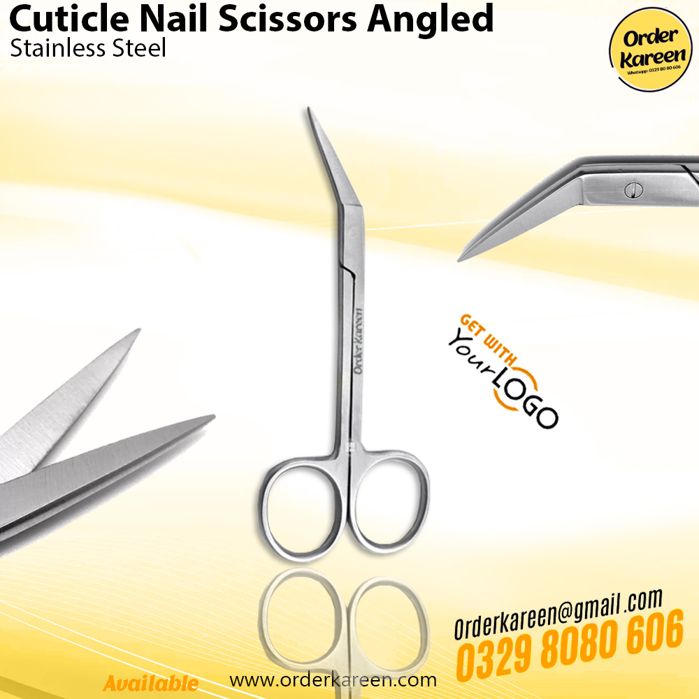 professional-angled-cuticle-nail-scissors Angled cuticle and nail scissors with a sharp offset blade design for ergonomic trimming of cuticles and thin nails.