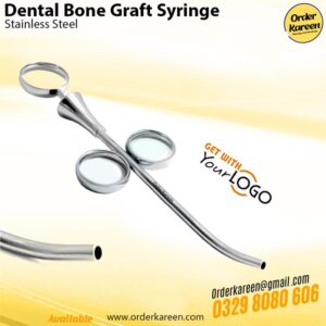 Professional stainless steel dental bone graft syringe for precise delivery of synthetic and natural bone grafting material.