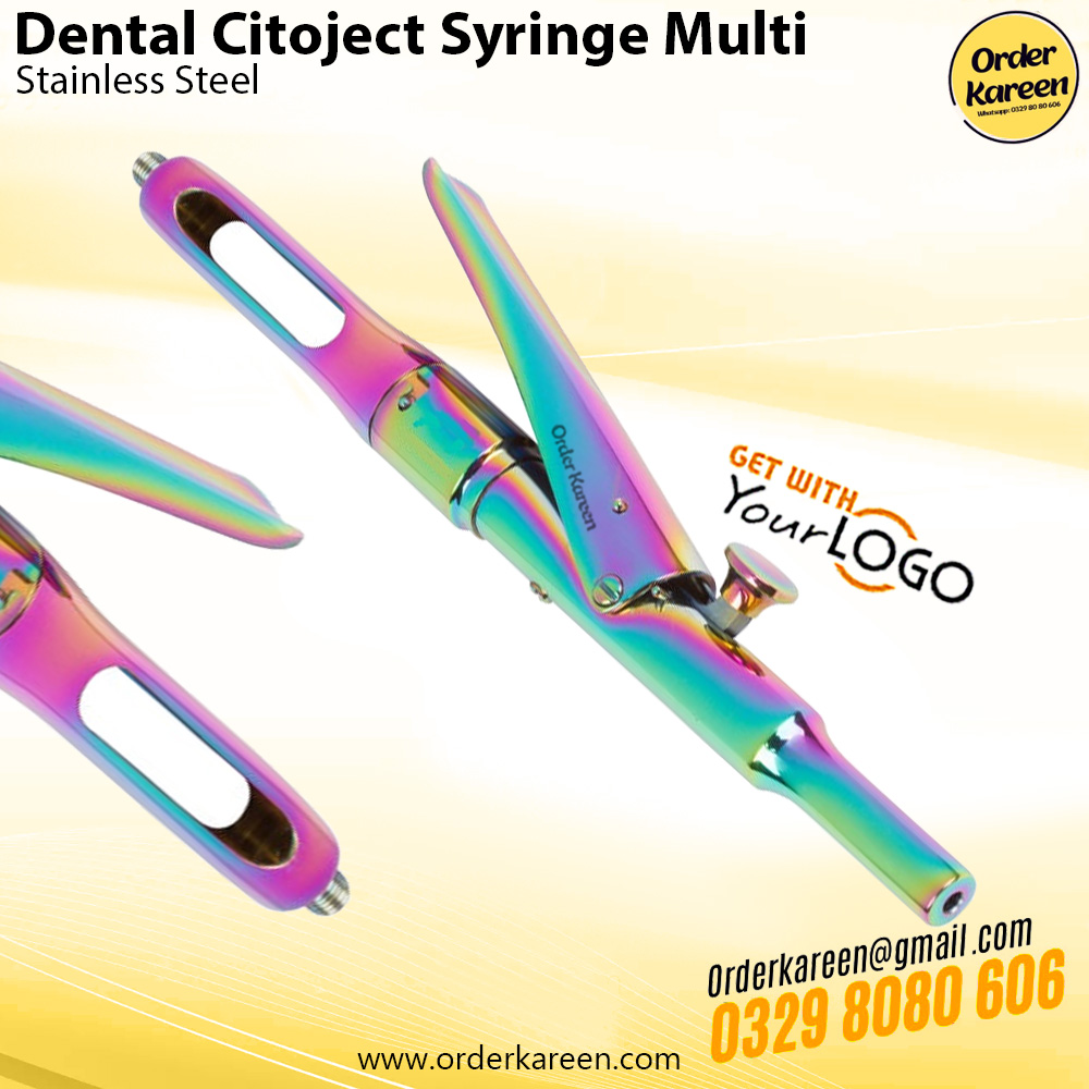 Dental-Citoject-Syringe-Multi-Color-Rainbow-Finish Professional multi-color rainbow Citoject syringe with plasma-coated finish for intraligamental dental anesthesia.