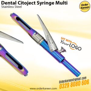 New model multi-color rainbow dental Citoject syringe with updated ergonomic grip and plasma-coated finish.