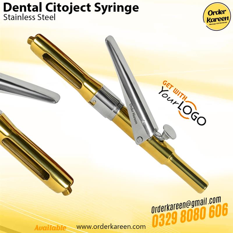 Dental-Citoject-Syringe-Golden-Chrome-Polished Premium golden chrome dental Citoject syringe with a high-mirror polish for intraligamental anesthesia.