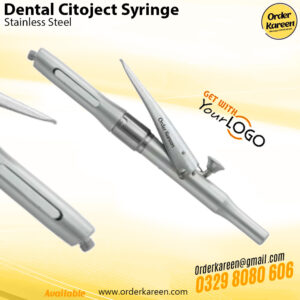 Professional stainless steel Citoject syringe in classic silver for intraligamental dental anesthesia.