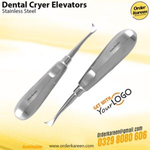 Pair of stainless steel Cryer dental elevators with triangular blades for left and right side root extraction.