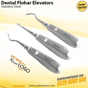 Stainless steel Flohr dental elevator with a triangular pointed tip and ergonomic handle for root extraction.