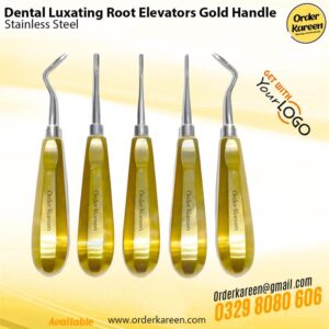 Premium gold handle dental luxating root elevators with thin sharp tips for atraumatic tooth extraction