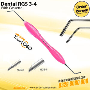 Dental RGS 3-4 posterior composite restorative instrument with measuring scale and ergonomic handle.