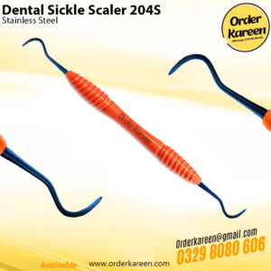 Double-ended Dental Sickle Scaler 204S with contra-angle sharp tips for posterior supragingival calculus removal.