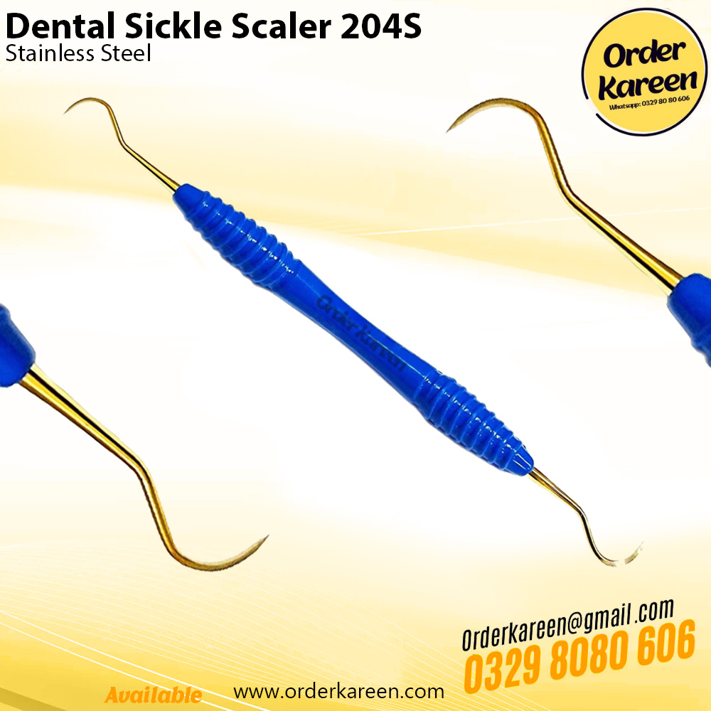 Dental-Sickle-Scaler-204S-Posterior-Pro. Double-ended Dental Sickle Scaler 204S with contra-angle sharp tips for