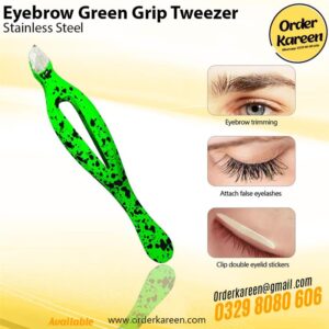 Eyebrow green grip tweezer for precise hair removal with non-slip handle
