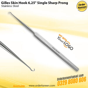 Gilles skin hook 6.25 inch with single sharp prong made of stainless steel for precise skin retraction