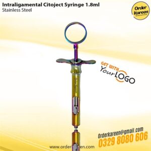Multi-color rainbow plasma-coated 1.8ml Citoject syringe for intraligamental anesthesia.