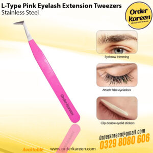 L-Type Pink Eyelash Extension Tweezers for Precision Lash Application