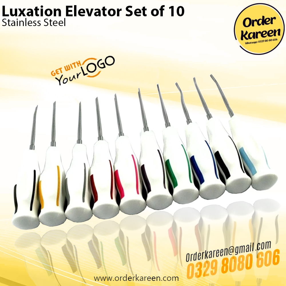 professional-luxation-elevator-set-10-pcs-clinical Complete 10-piece set of dental luxation elevators with assorted tip sizes for atraumatic tooth extractions.