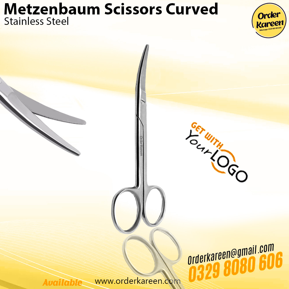 metzenbaum-dissecting-scissors-curved-stainless-steel Curved Metzenbaum surgical scissors with long shanks and blunt curved tips for soft tissue dissection