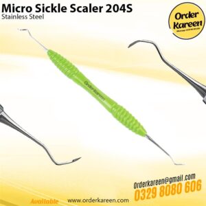 Micro-Sickle Scaler 204S double-ended dental instrument for supragingival calculus removal.