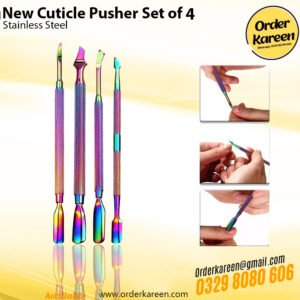 New Cuticle Pusher Set of 4 with stainless steel dual-ended design for professional manicure and pedicure use
