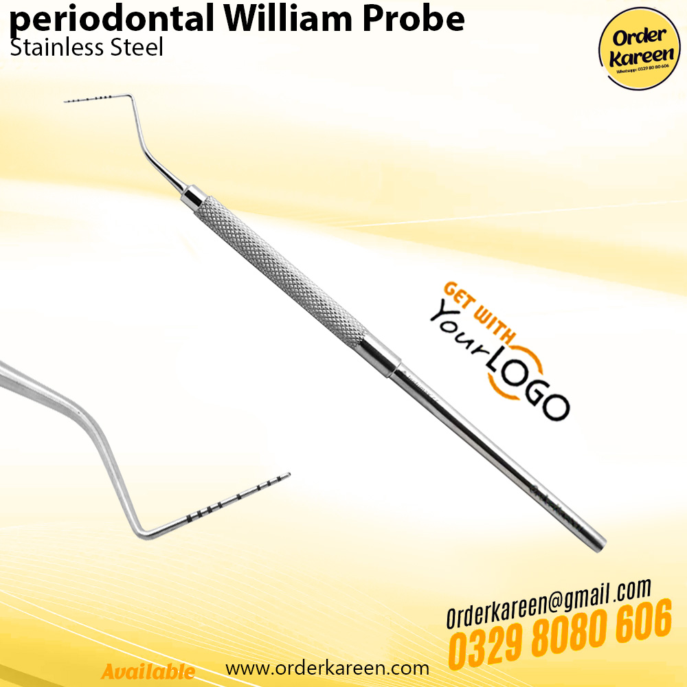 Periodontal William Probe – Dental Pocket Measuring Instrument Periodontal William Probe dental instrument with millimeter markings for periodontal pocket measurement