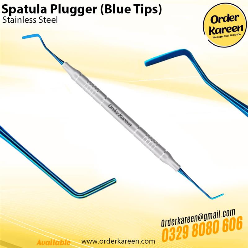 spatula-plugger-blue-tips-composite-instrument Spatula-Plugger dental composite restorative instrument with blue titanium-coated non-stick tips.