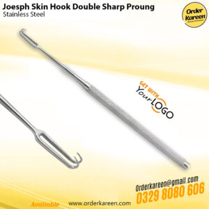 Joseph skin hook with double sharp prongs made of stainless steel for precise tissue retraction
