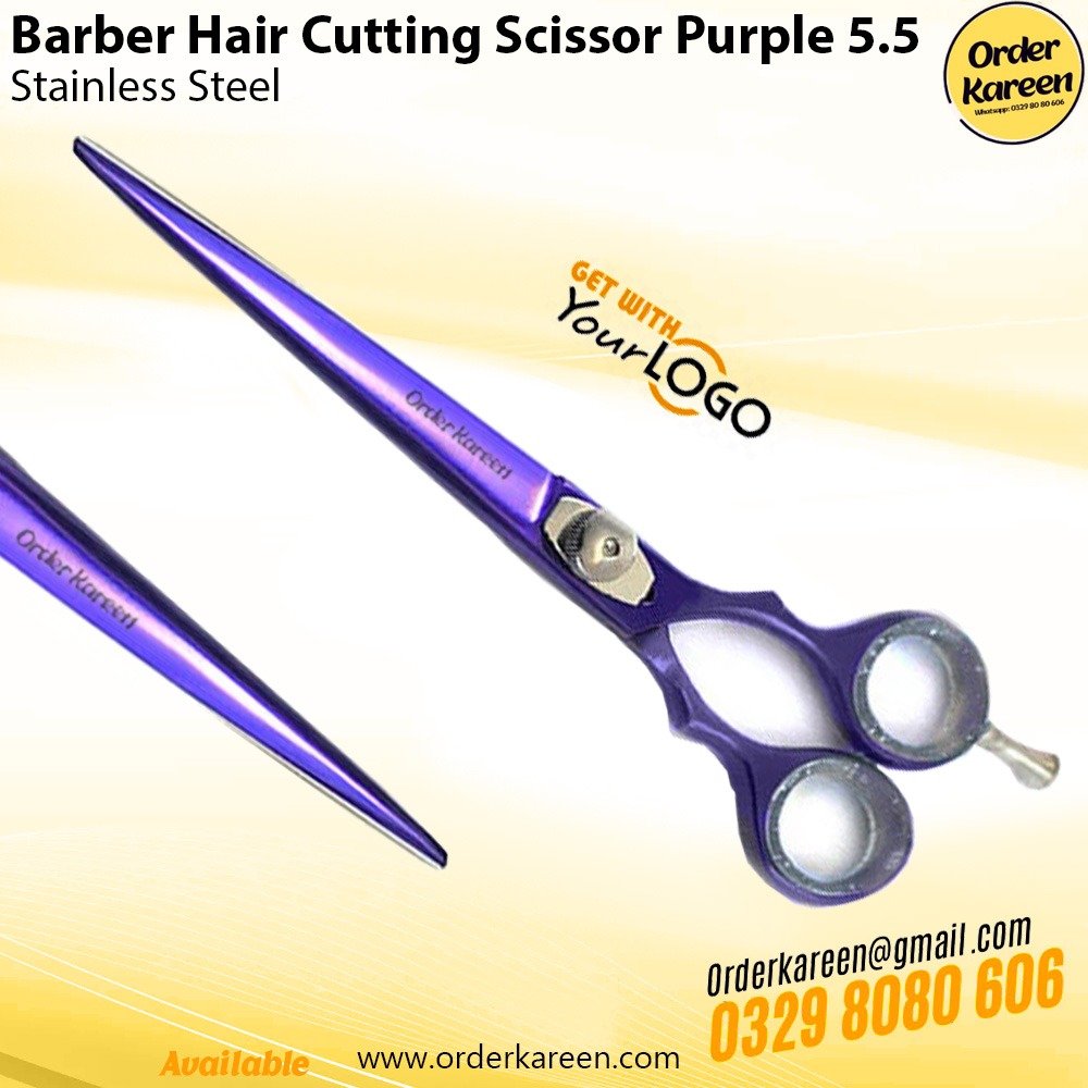 Barber Hair Cutting Scissor Purple 5.5 Inch – Professional Stainless Steel Shears Purple 5.5 inch barber hair cutting scissor made of stainless steel with ergonomic handle for precision salon cutting