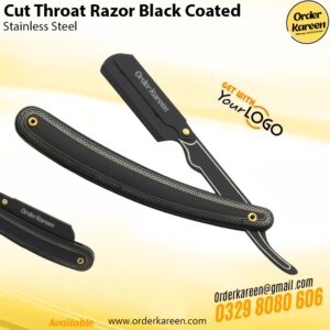 Cut-Throat Razor Black Coated professional straight edge shaving tool for precision grooming