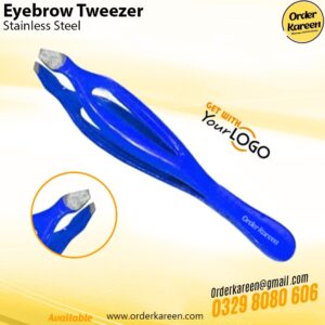 Blue-coated eyebrow tweezer for precise hair removal and shaping with ergonomic design.