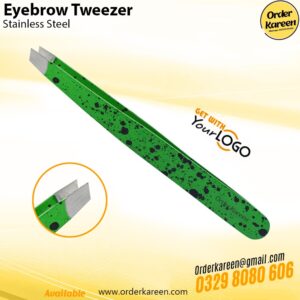 Eyebrow Tweezer with green coating and black dot accents for precise eyebrow shaping
