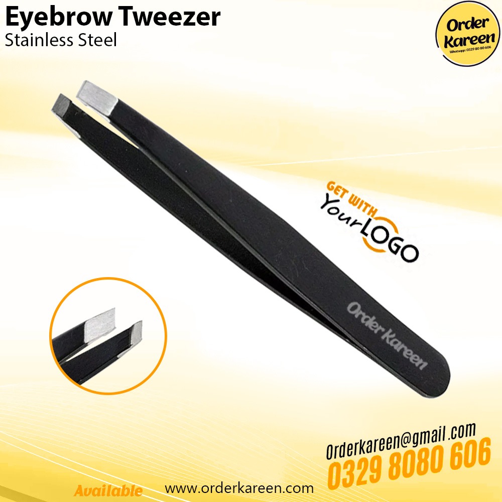 Eyebrow Tweezer Black Coated – Precision Slanted Hair Removal Tool Eyebrow Tweezer with black coating for precise hair removal and grooming