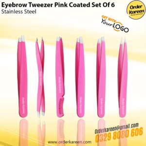 Pink coated eyebrow tweezer set of 6 stainless steel precision tweezers for shaping and grooming brows
