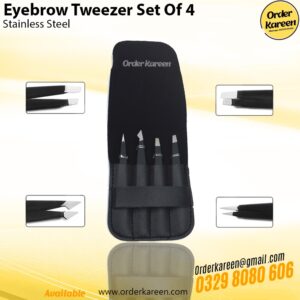 Set of 4 Eyebrow Tweezers with various tips for precise hair removal and shaping