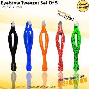 Multi color eyebrow tweezer set of 5 stainless steel precision tweezers for eyebrow shaping and facial hair removal