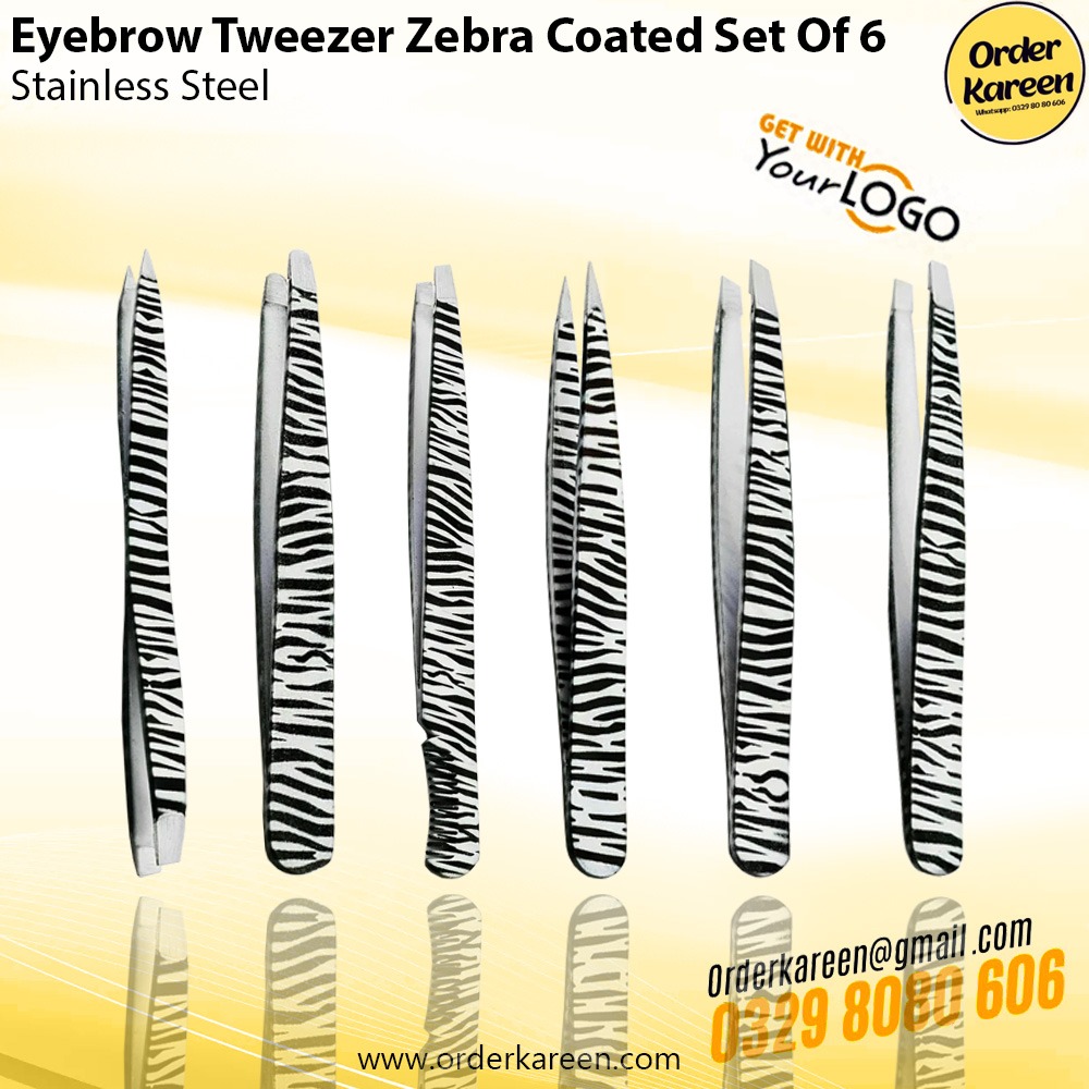 Eyebrow Tweezer Zebra Coated Set Of 6 – Precision Grooming Tweezers Eyebrow tweezer zebra coated set of 6 stainless steel precision tweezers for professional eyebrow shaping and facial hair removal