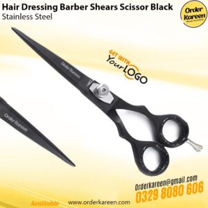 Professional black barber hair cutting scissors with ergonomic handle for smooth and precise styling.