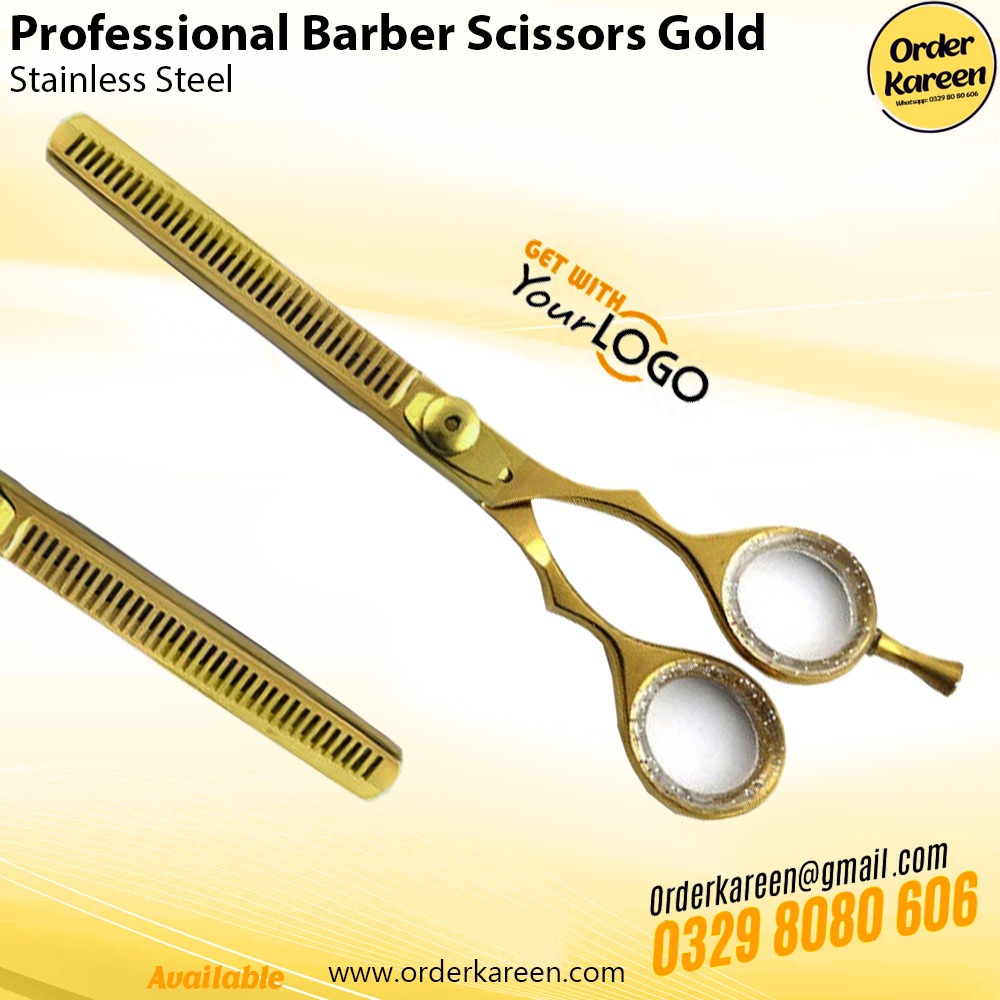 Professional Barber Scissors Gold – Premium Stainless Steel Hair Shears Professional barber scissors gold finish made of stainless steel for precise and smooth hair cutting.