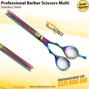 Professional Barber Scissors Double Thinning Multi stainless steel thinning shears with multi-color finish for smooth hair texturizing.