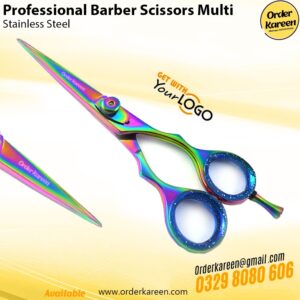 Professional Barber Scissors Multi stainless steel hair cutting shears with colorful multi-finish design for precise salon performance.
