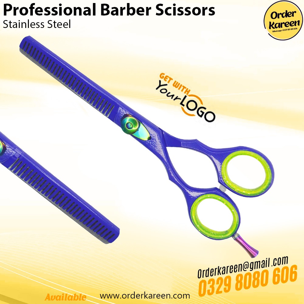 Professional Barber Scissors – Blue Coated Stainless Steel Hair Cutting Shears Professional Barber Scissors with blue coated stainless steel blades for precise hair cutting