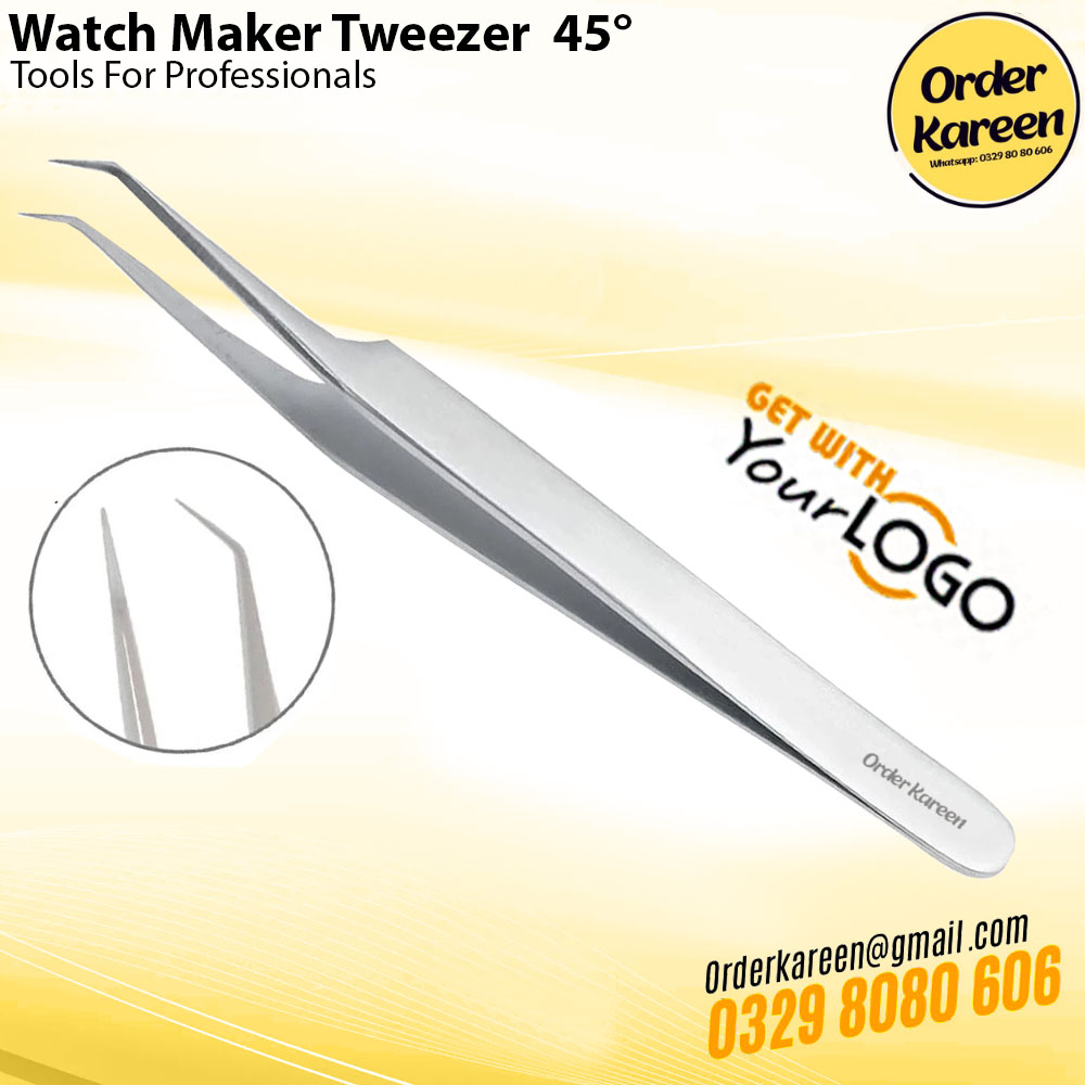 watchmaker-tweezer-45-degree-angled Professional 45-Degree Angled Watchmaker Tweezer for Precision Micro-Assembly and Horology.