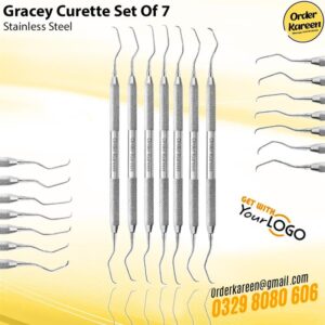 Gracey Curette Set of 7 Stainless Steel Periodontal Instruments for Deep Scaling and Root Planing