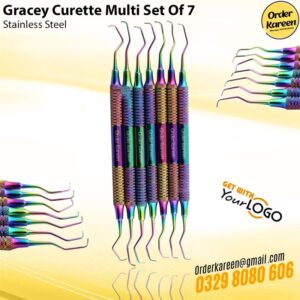 Gracey Curette Multi Set of 7 dental periodontal scaling instruments stainless steel ergonomic handle